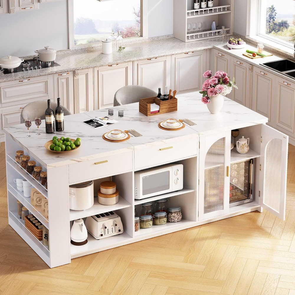 Commercial Kitchen Tables - 71' Large Kitchen Island with Storage,