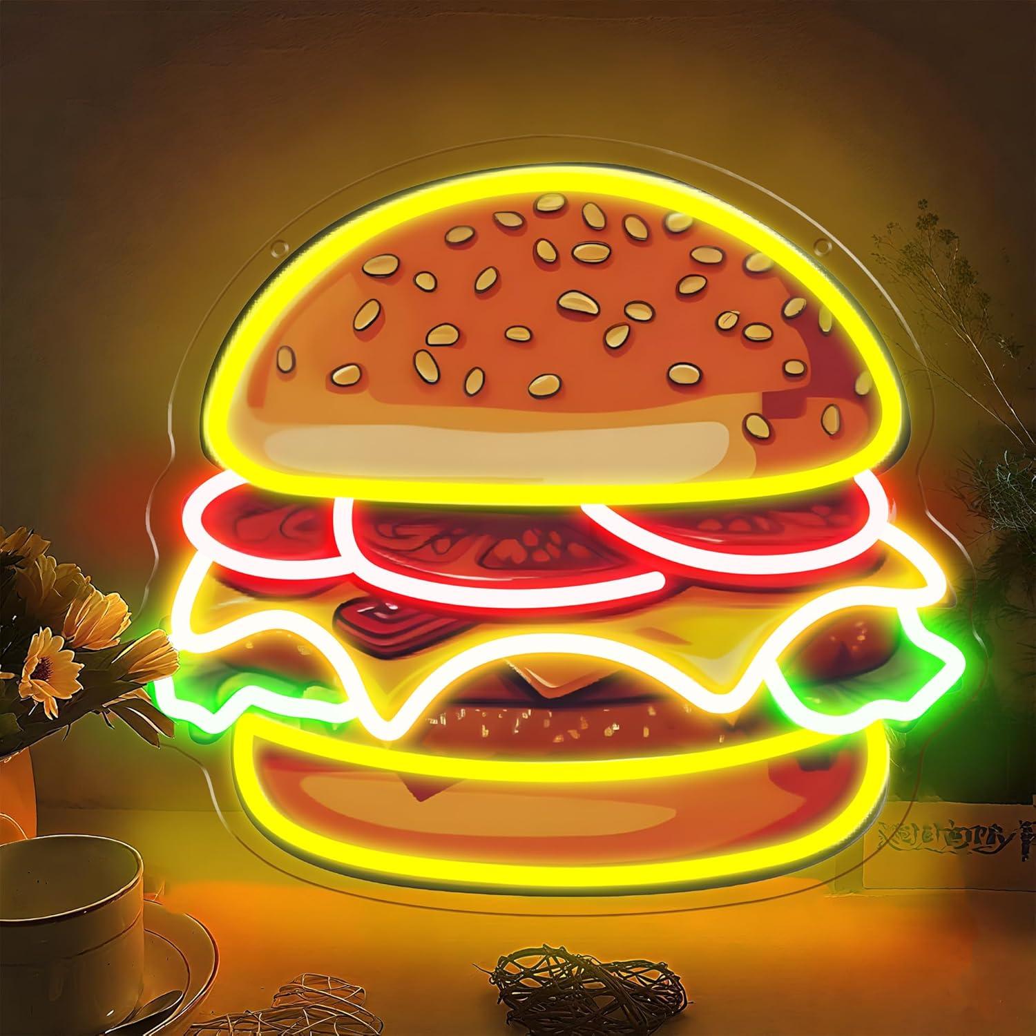 Commercial Kitchen Lighting - Burger Neon Sign LED Hamburger Wall